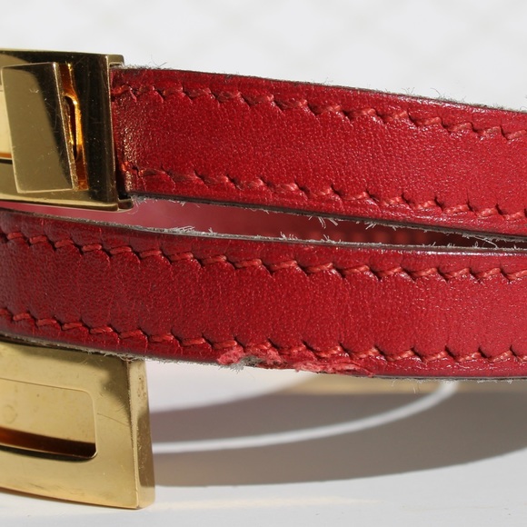 Hermès Gold Plated Pousse Pousse H slide bracelet red leather Authentic - Picture 10 of 16